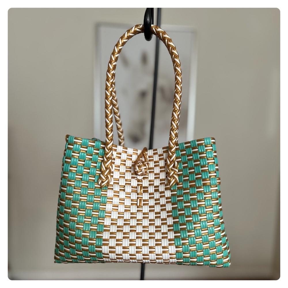 Recycled plastic woven handbag